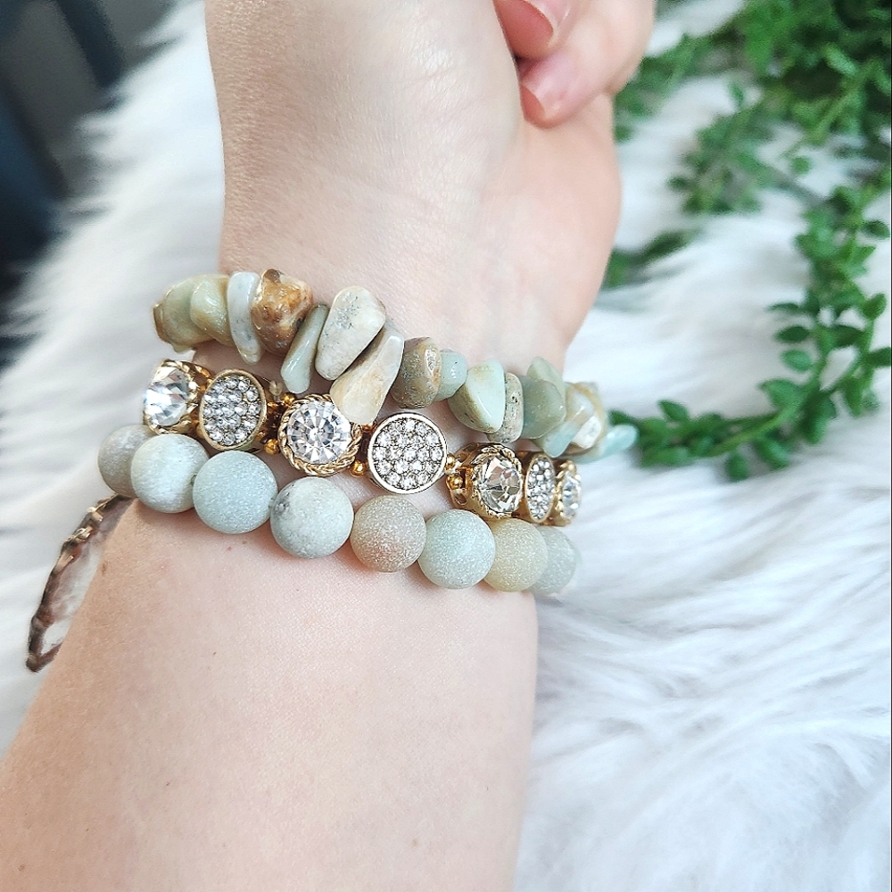 NWT Ryze 'Amber Pye' Natural Stone  Amazonite Arrowhead Staxx Bracelets-Set of 3 - Picture 8 of 9